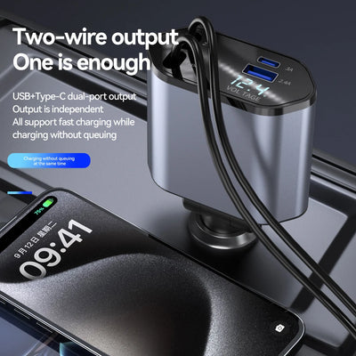 4 in 1 Retractable Car Charger with cable